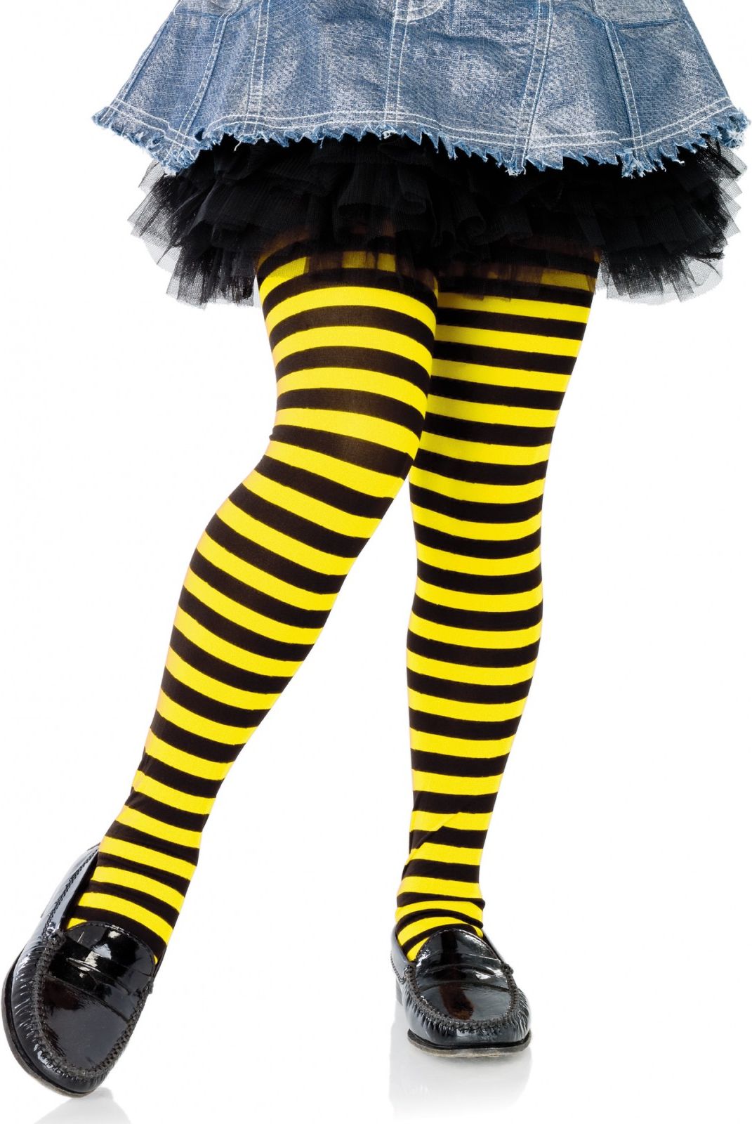 kern Min Kwik Zwart geel gestreepte panty kind | Carnavalskleding.nl