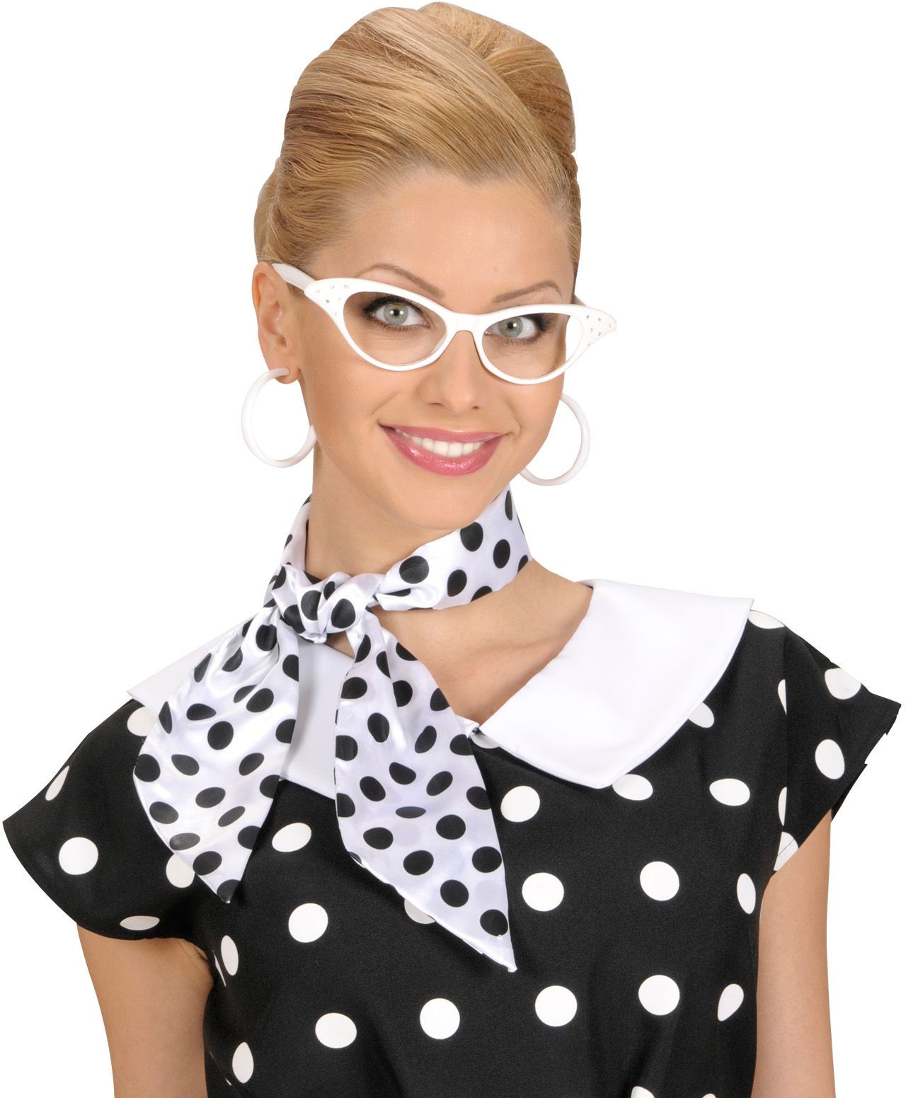 Zwart Gestipte Satijnen Witte Halsdoek