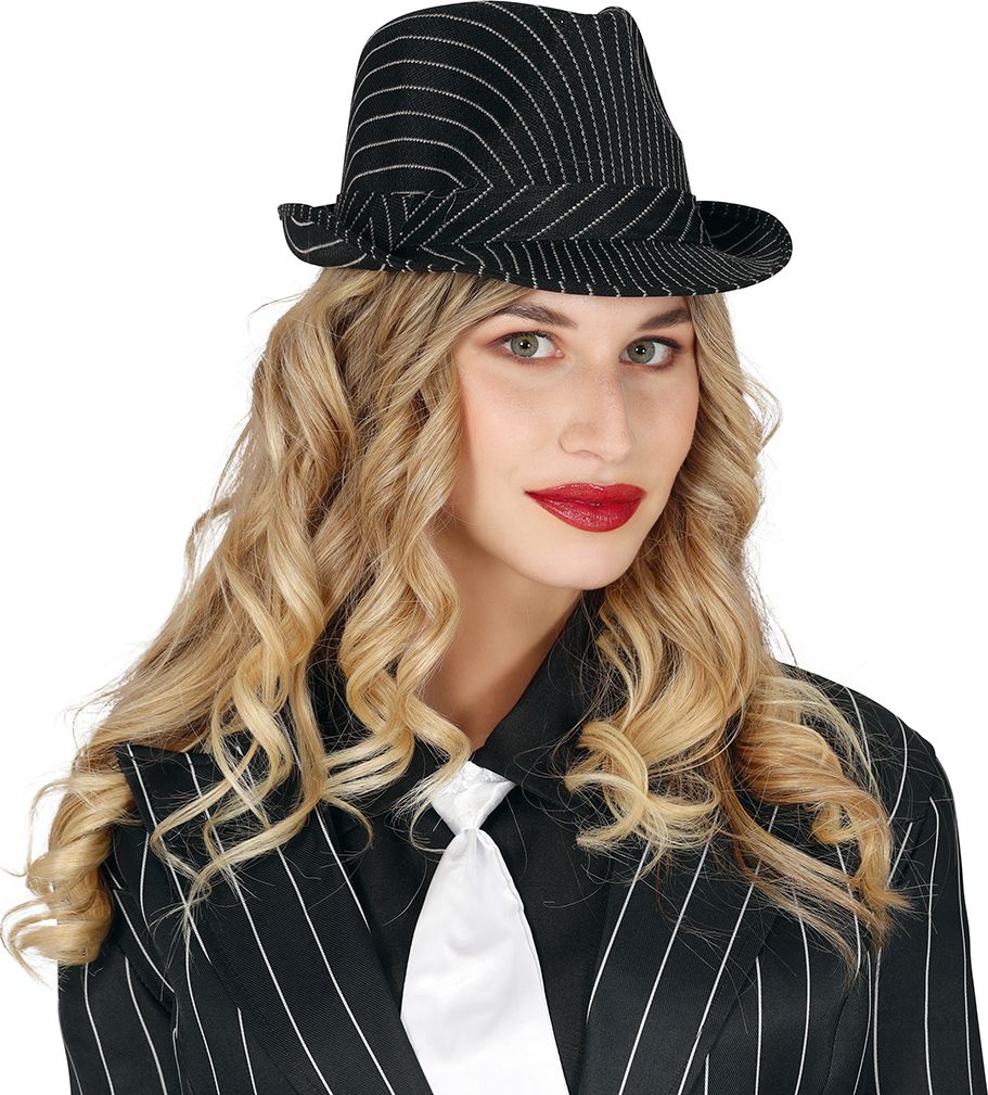 Zwart Gestreepte Maffia Fedora