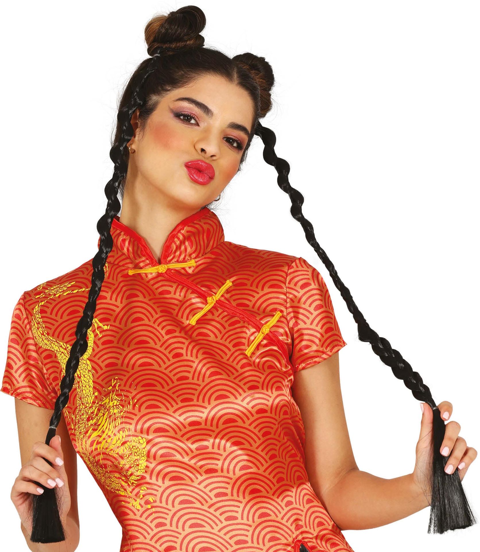 Zwart Gevlechte Paardenstaart Pruik 70cm