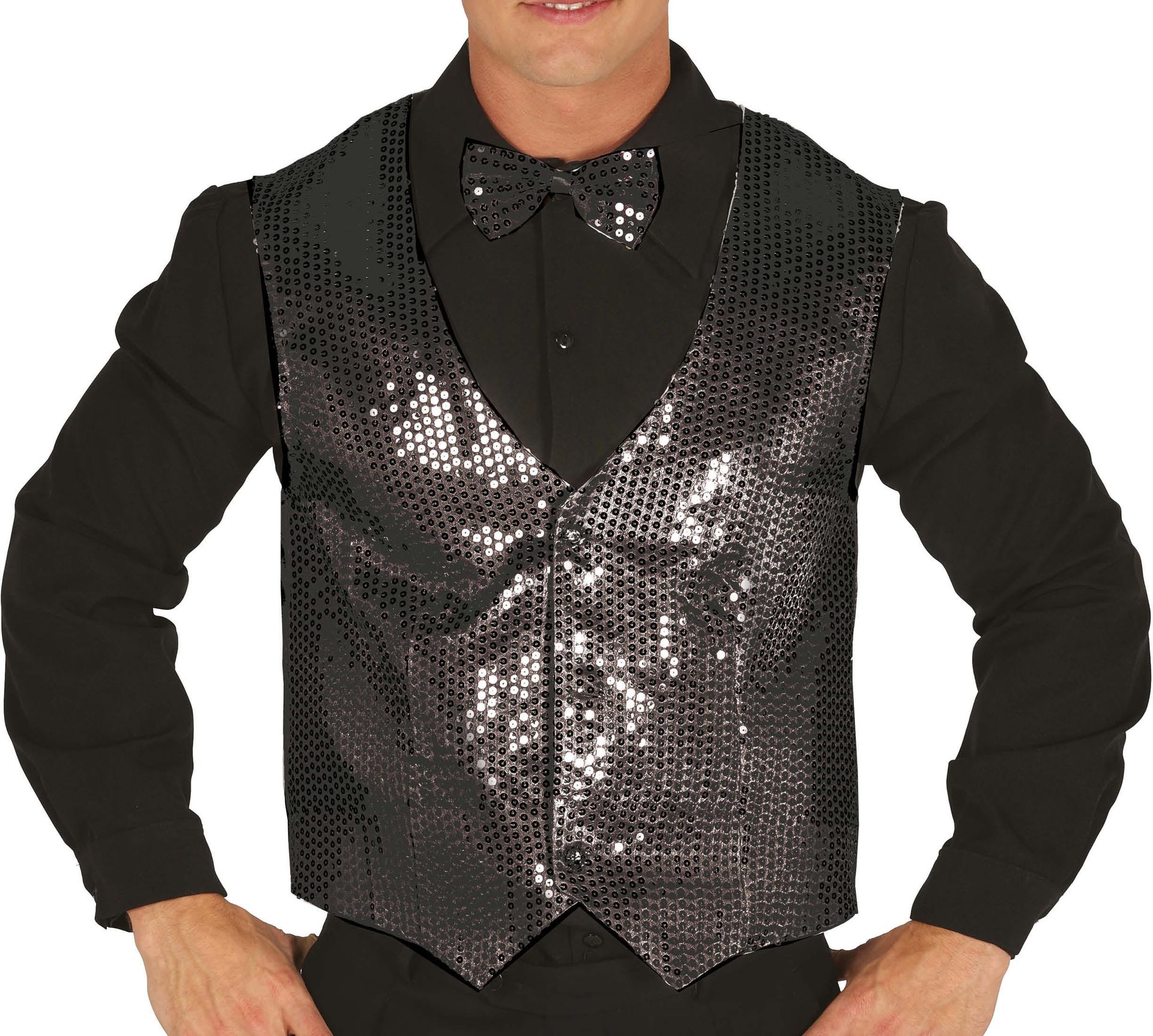Zwart Gilet Met Pailletten Heren