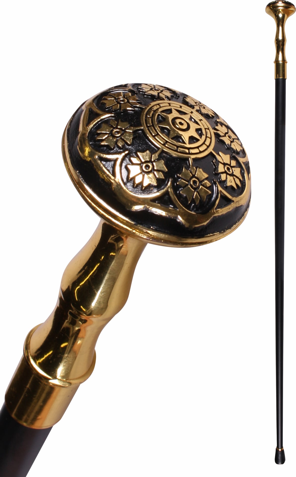 Zwart Gouden Houten Wandelstok met Metalen Knop