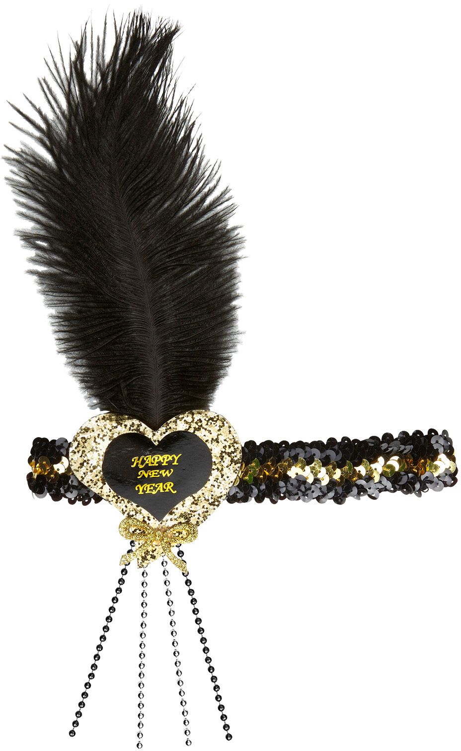 Zwart-gouden pailletten Happy New Year hart hoofdband