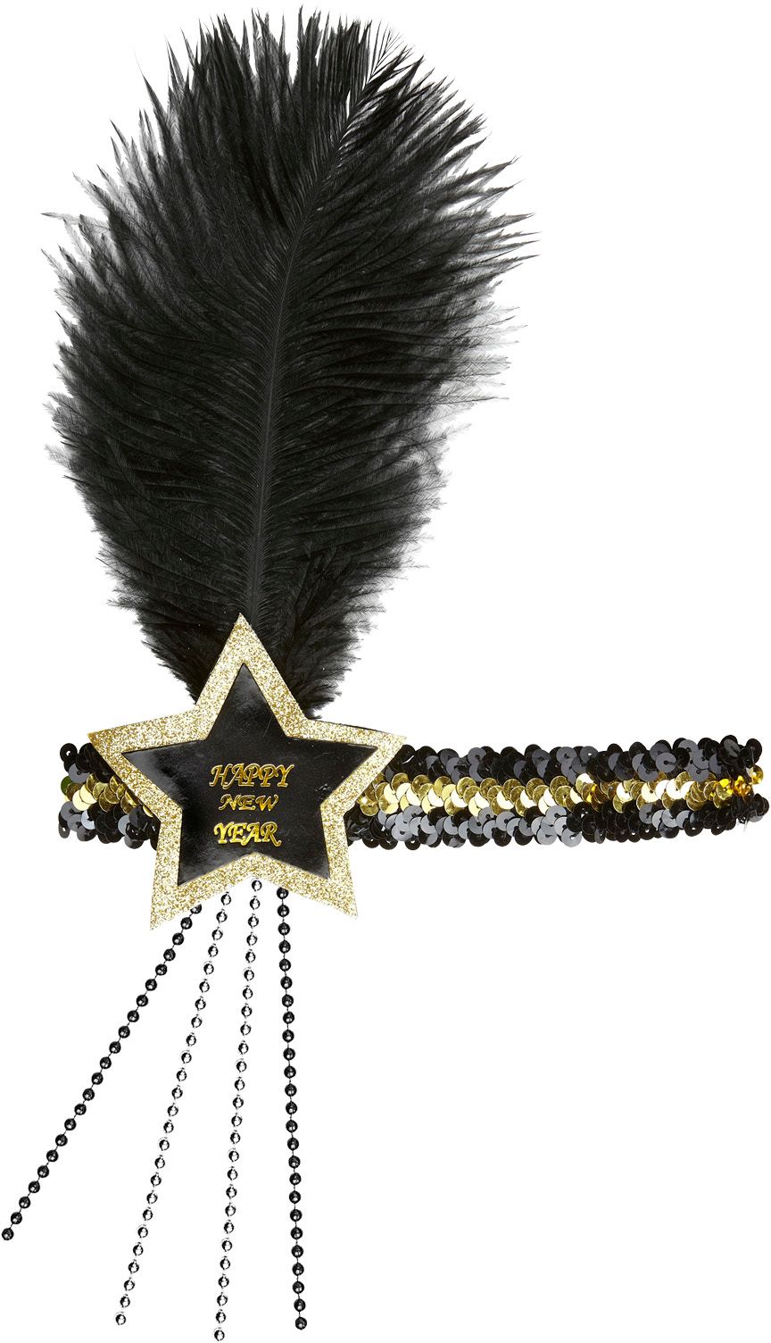Zwart-Gouden Pailletten Happy New Year Ster Hoofdband