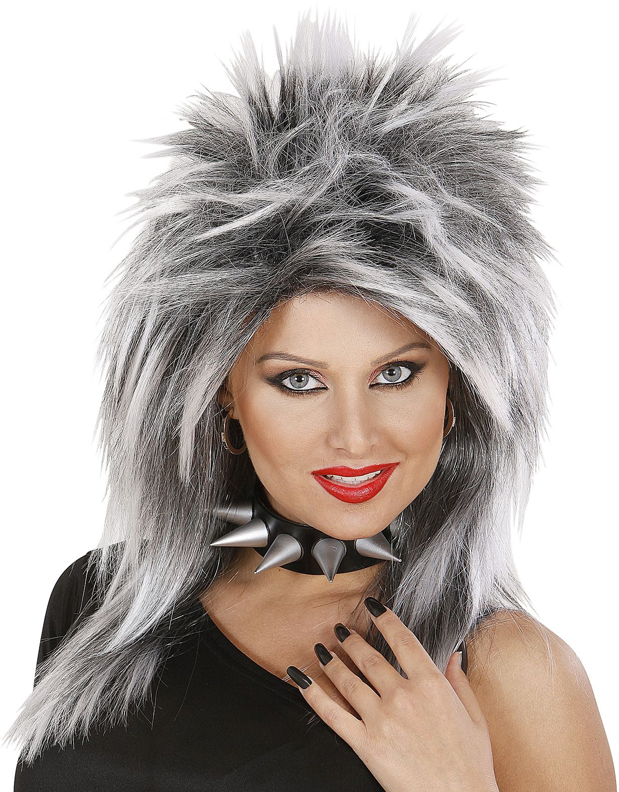 Zwart Grijze Rockster Pruik