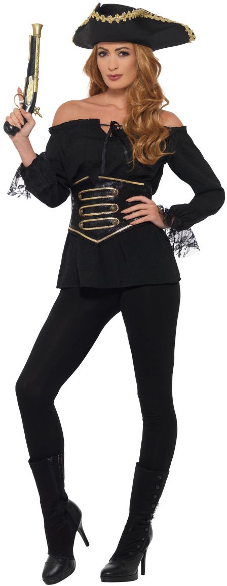 Zwart luxe piraat shirt dames