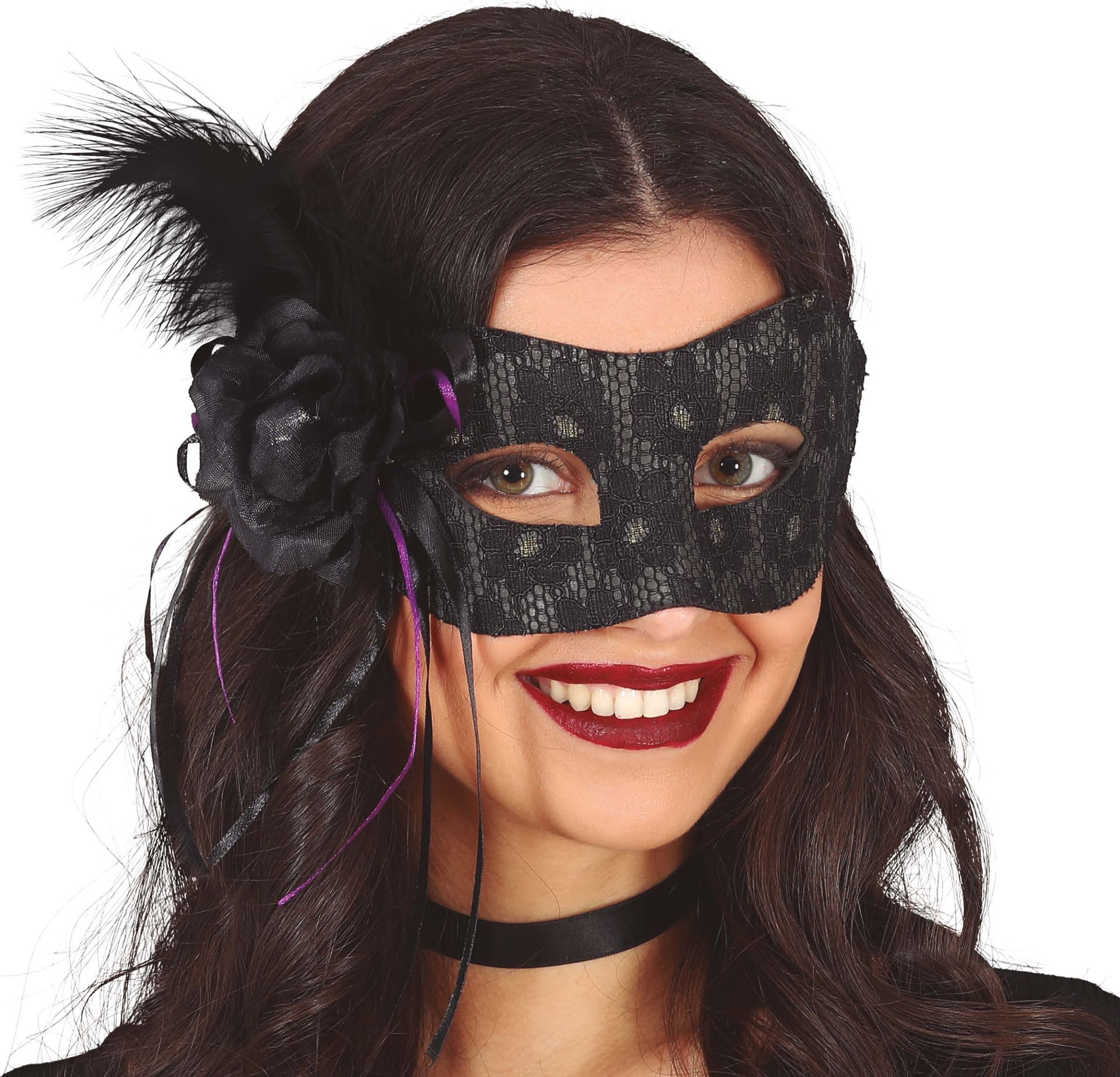 Zwart Masquerade Masker met Bloem
