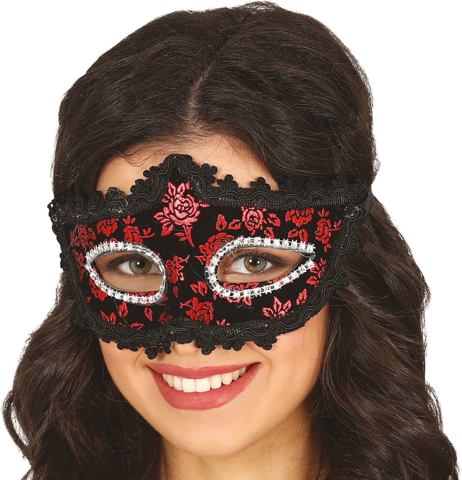Zwart Oogmasker Rode Roos
