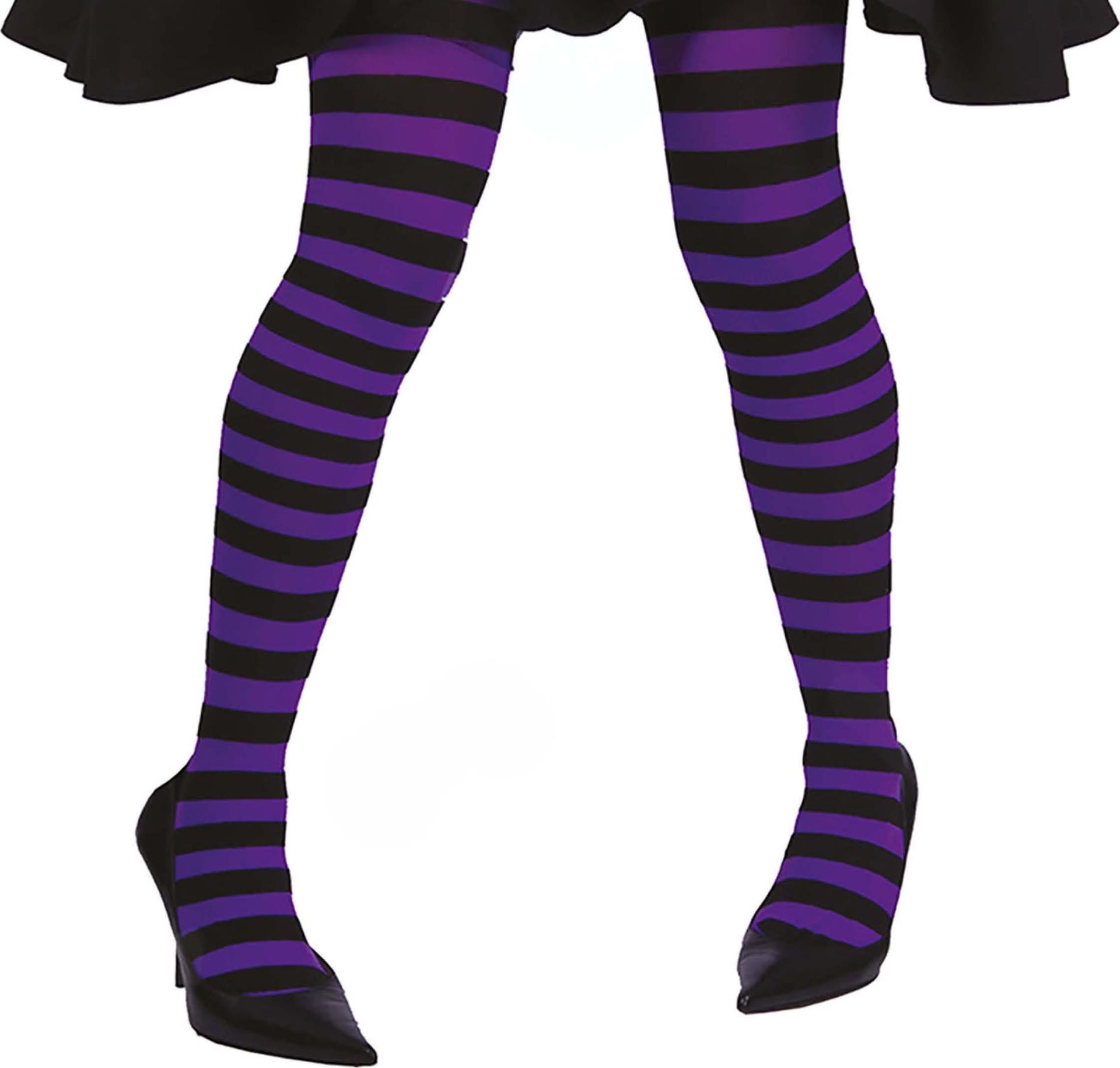 Zwart Paars Gestreepte Panty Dames