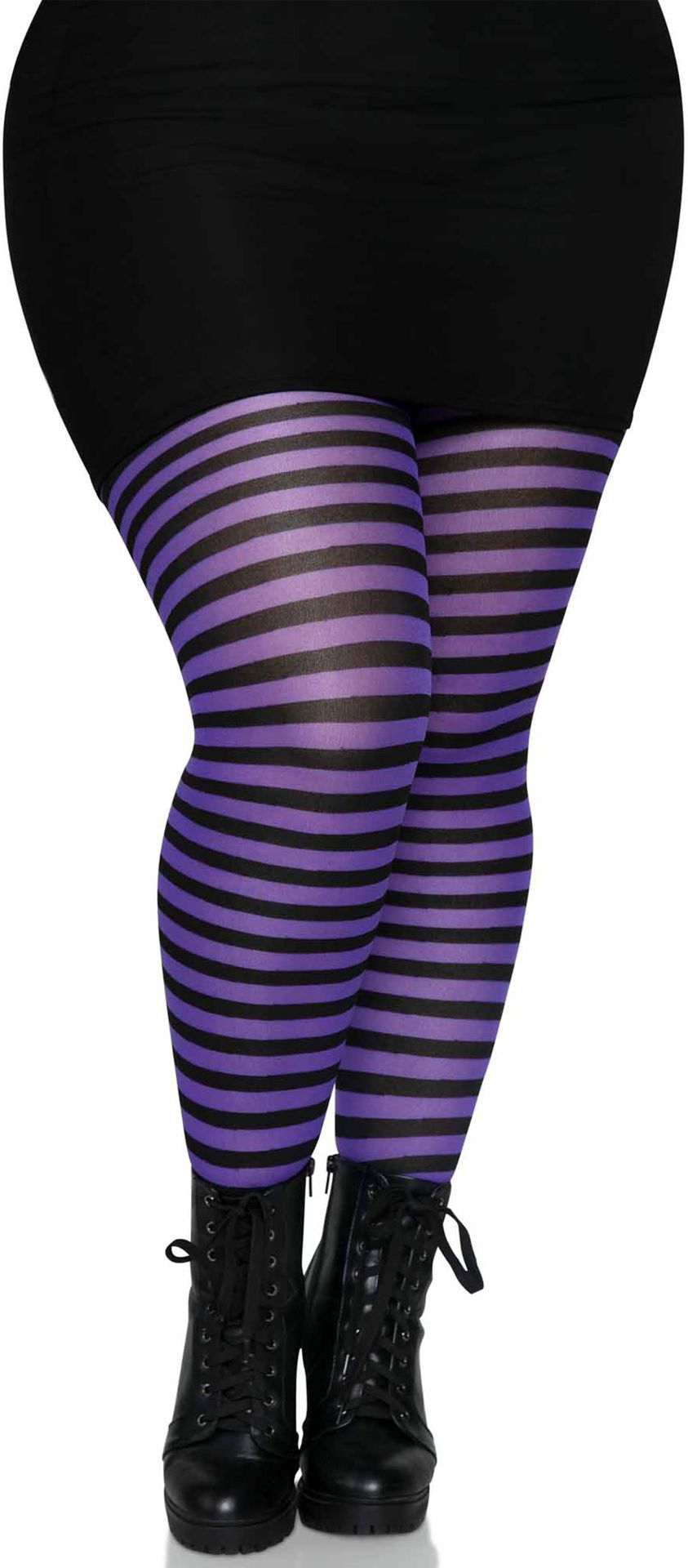 Zwart Paars Gestreepte Panty Plus Size