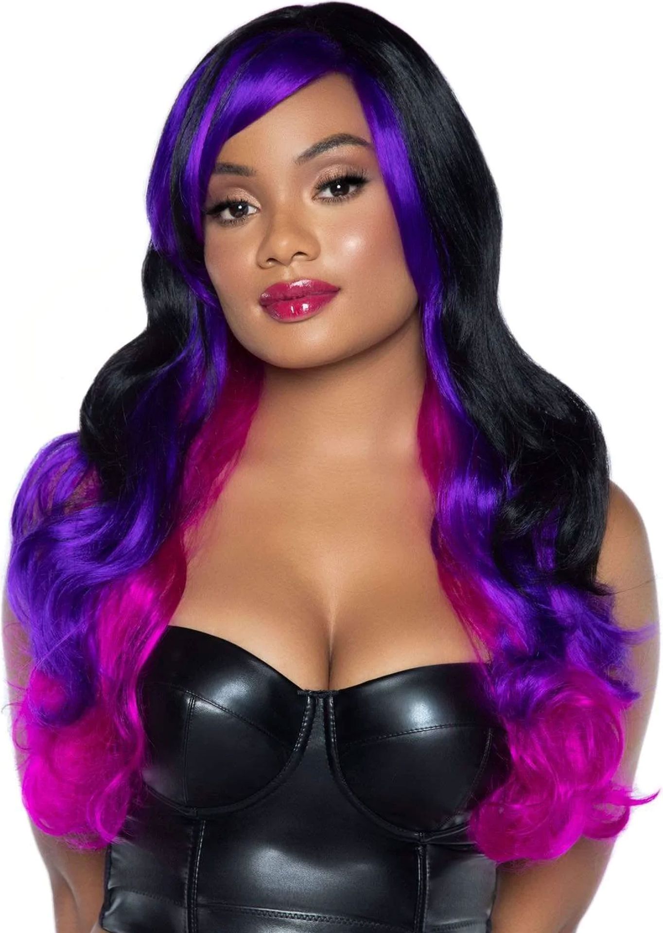 Zwart Paarse Krullen Pruik
