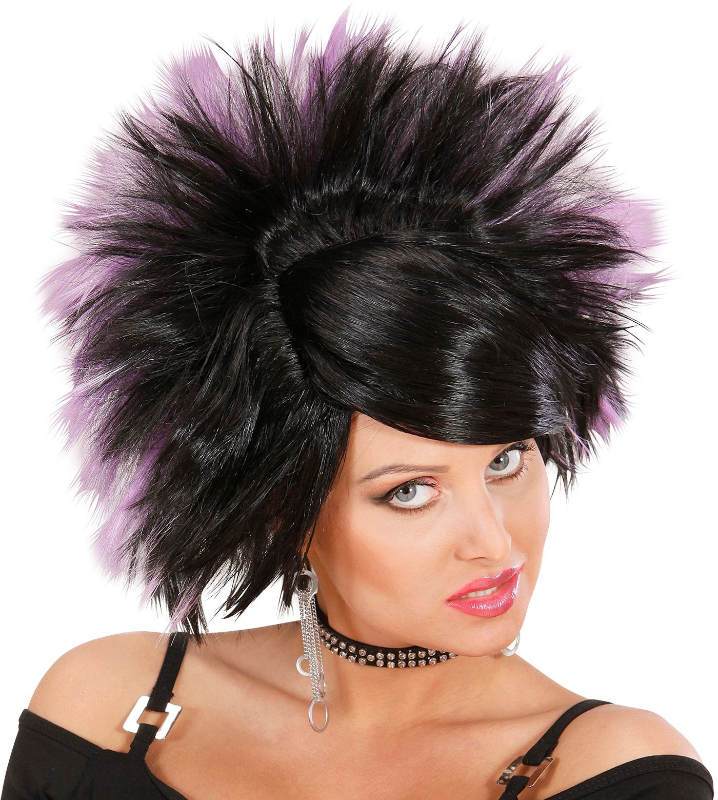 Zwart Paarse Rock Pruik