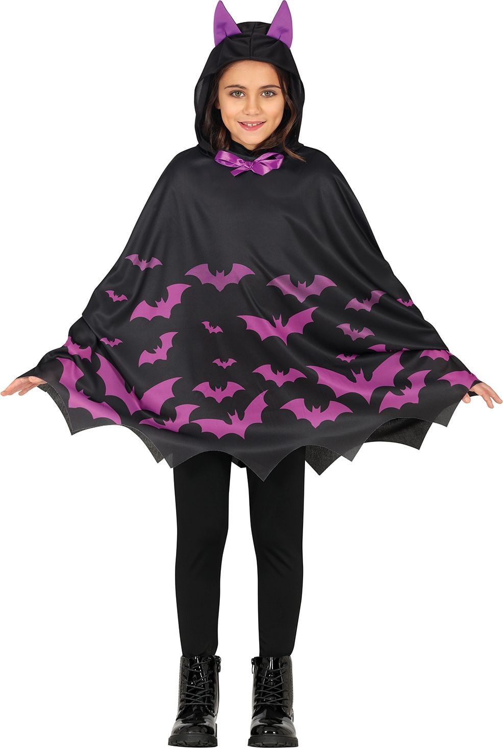 Zwart Paarse Vleermuis Halloween Poncho Kind