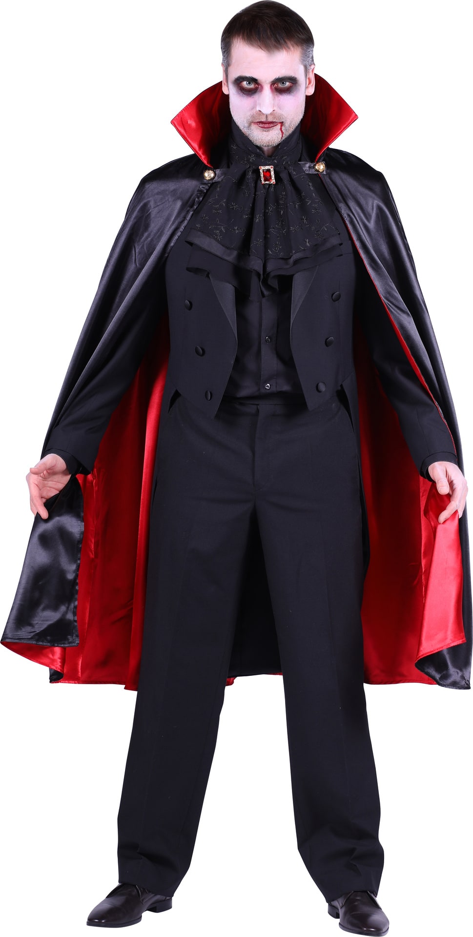 Zwart Rode Dracula Cape 110 cm met Staande Kraag