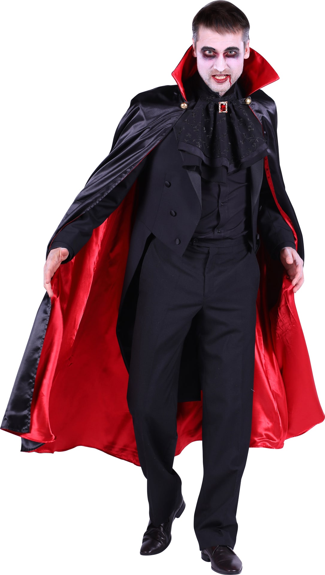 Zwart Rode Dracula Cape 135 cm met Staande Kraag