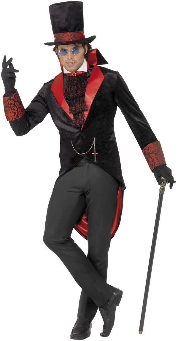 Zwart rode heren vampier kostuum