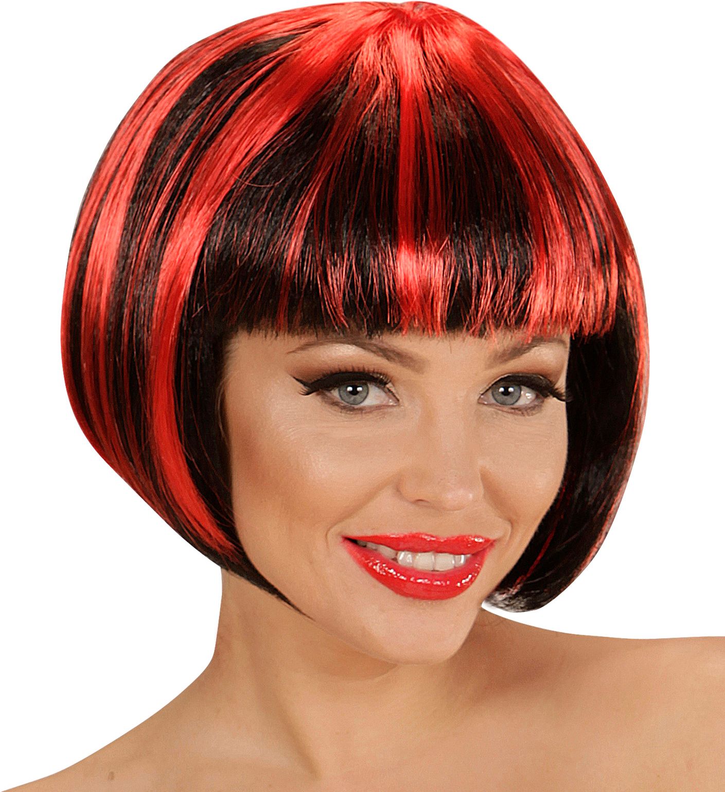 Zwart-Rode Nette Disco Pruik