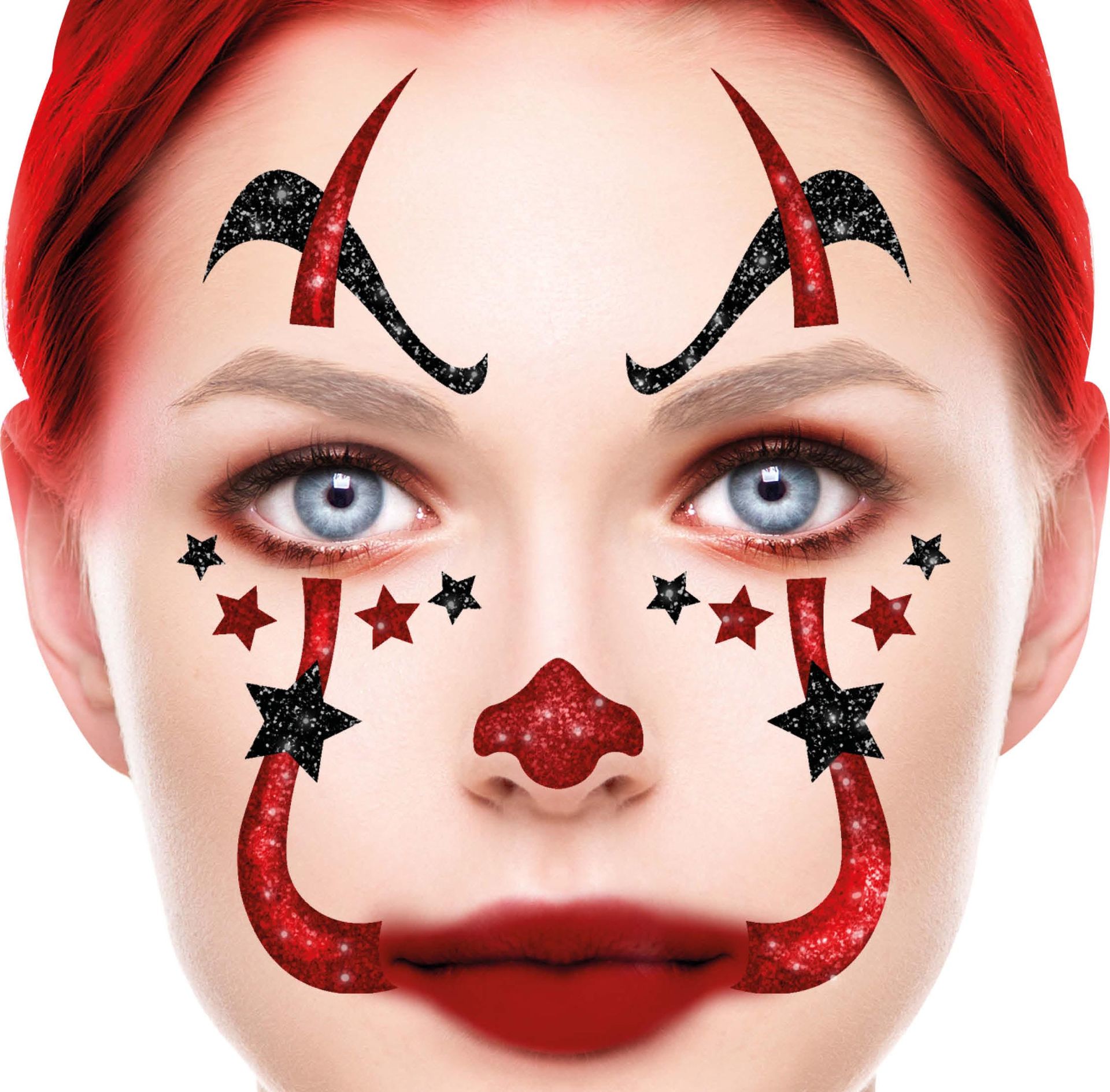 Zwart Rood Creepy Clown Glittermasker