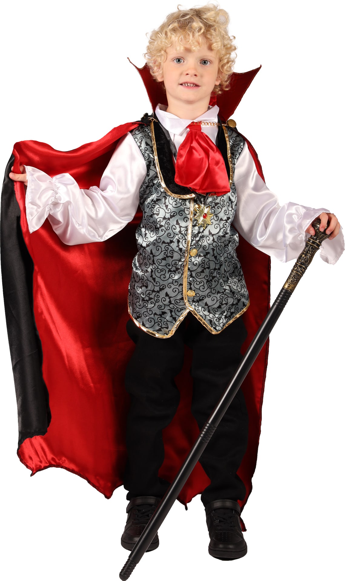 Zwart Rood Dracula Kostuum met Cape Jongens Halloween