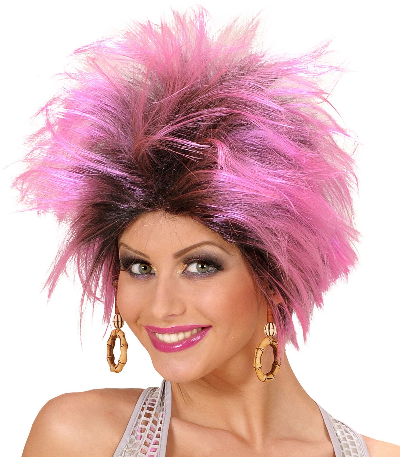 Zwart Roze Urban Pruik