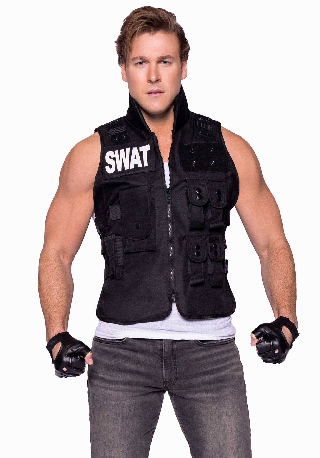 Zwart SWAT vest met vingerloze handschoenen