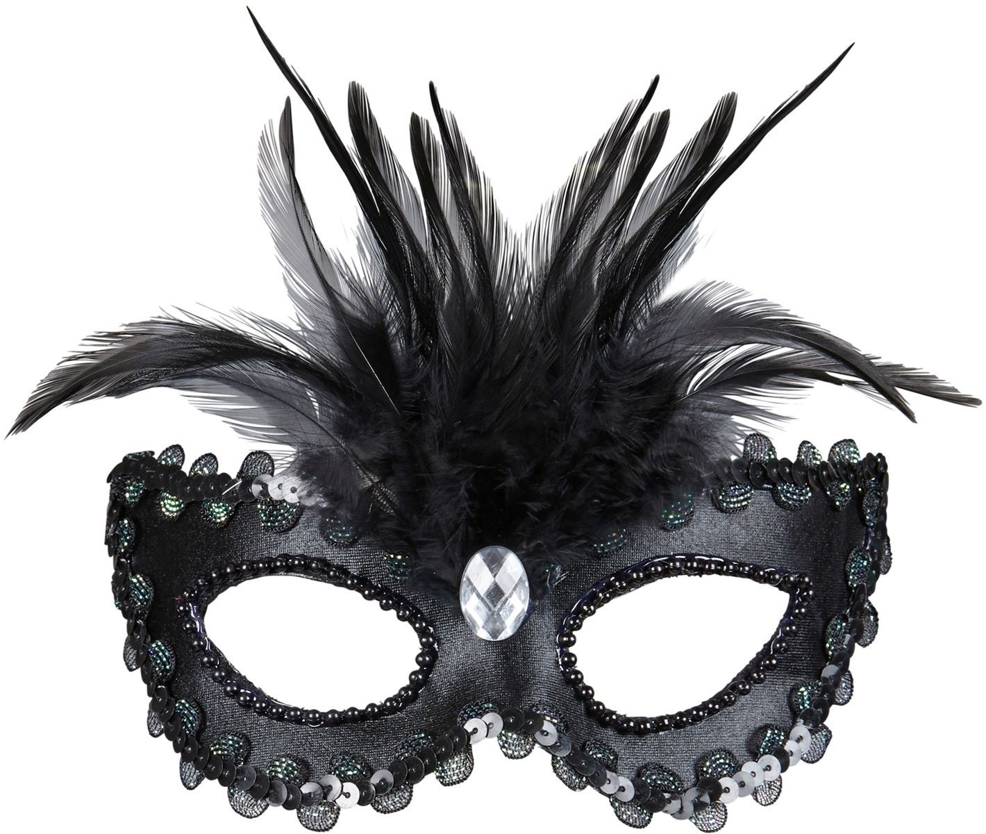 Zwart Venetiaans Oogmasker met Veren