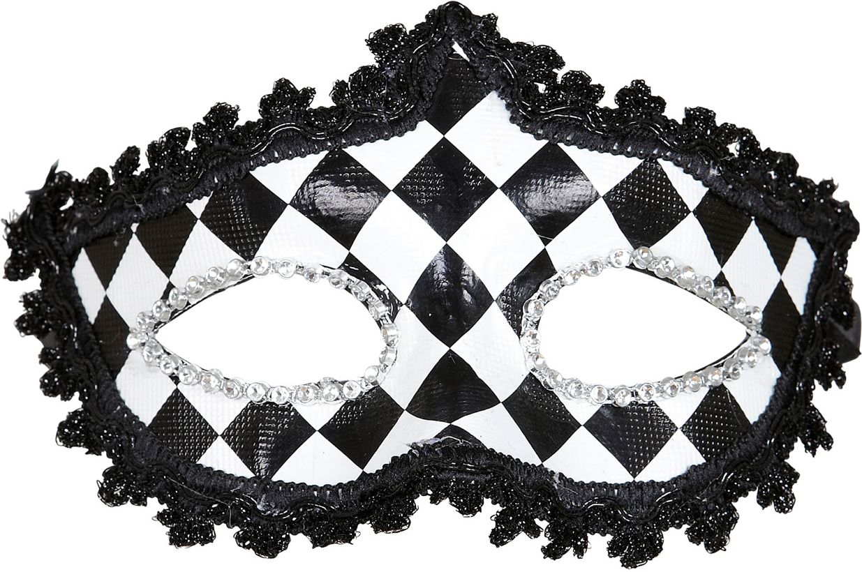 Zwart-Wit Geblokt Pierrot Oogmasker