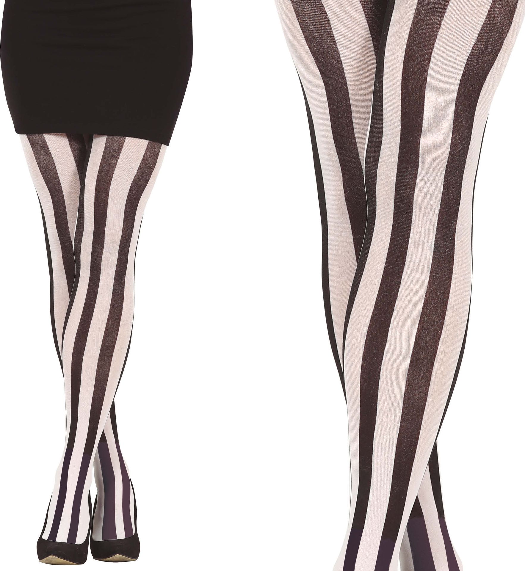 Zwart Wit Gestreepte Panty Dames