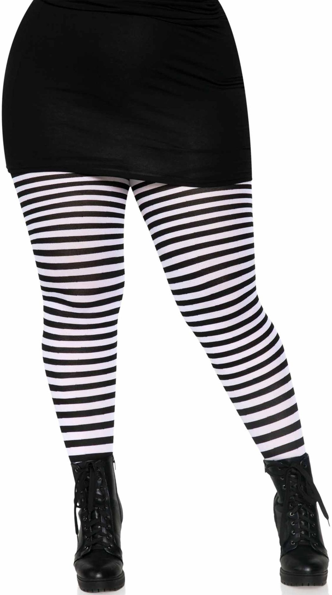 Zwart Wit Gestreepte Panty Plus Size