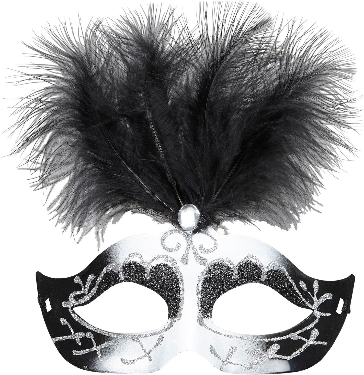 Zwart wit venetiaans oogmasker met veren