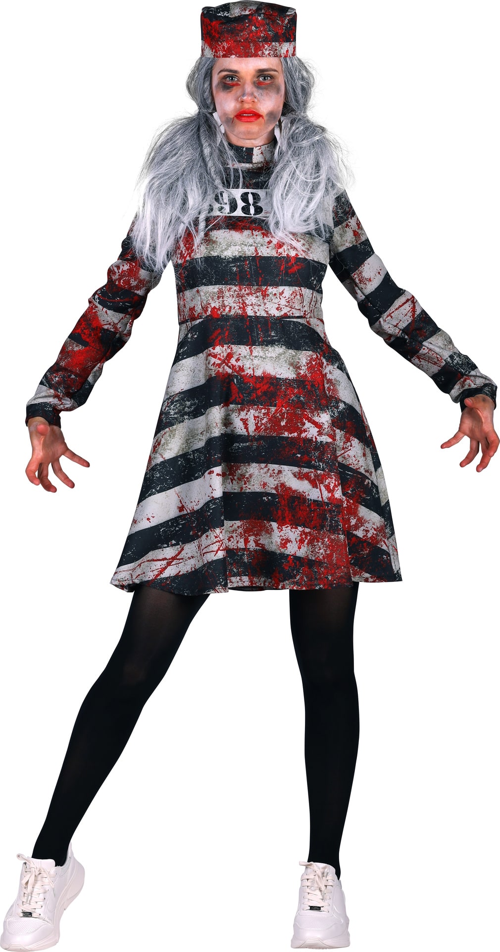 Zwart Witte Bloederige Gevangene Jurk Dames Halloween