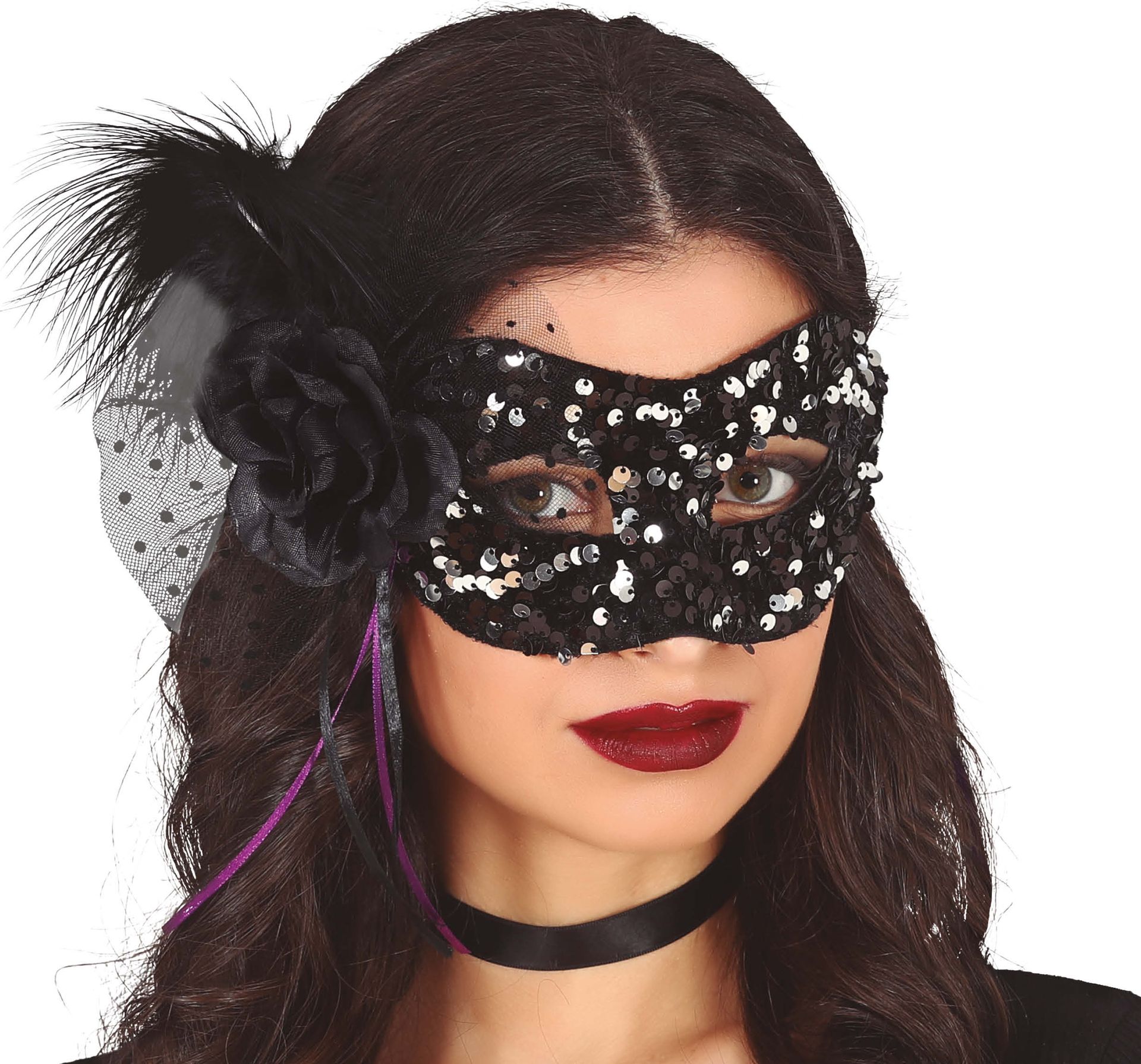 Zwart Zilver Sequin Masker