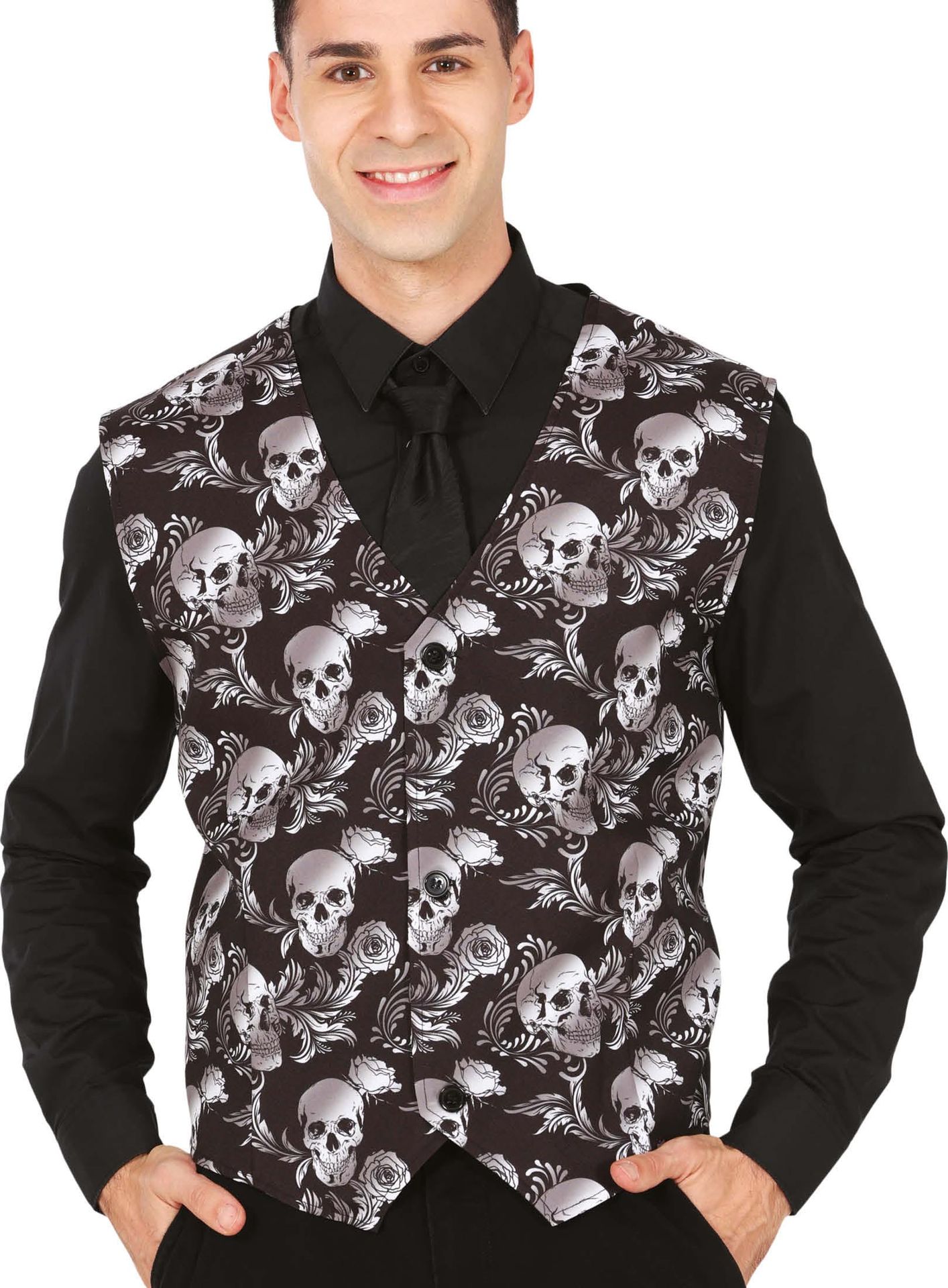Zwart Zilver Skelet Vest Halloween Heren