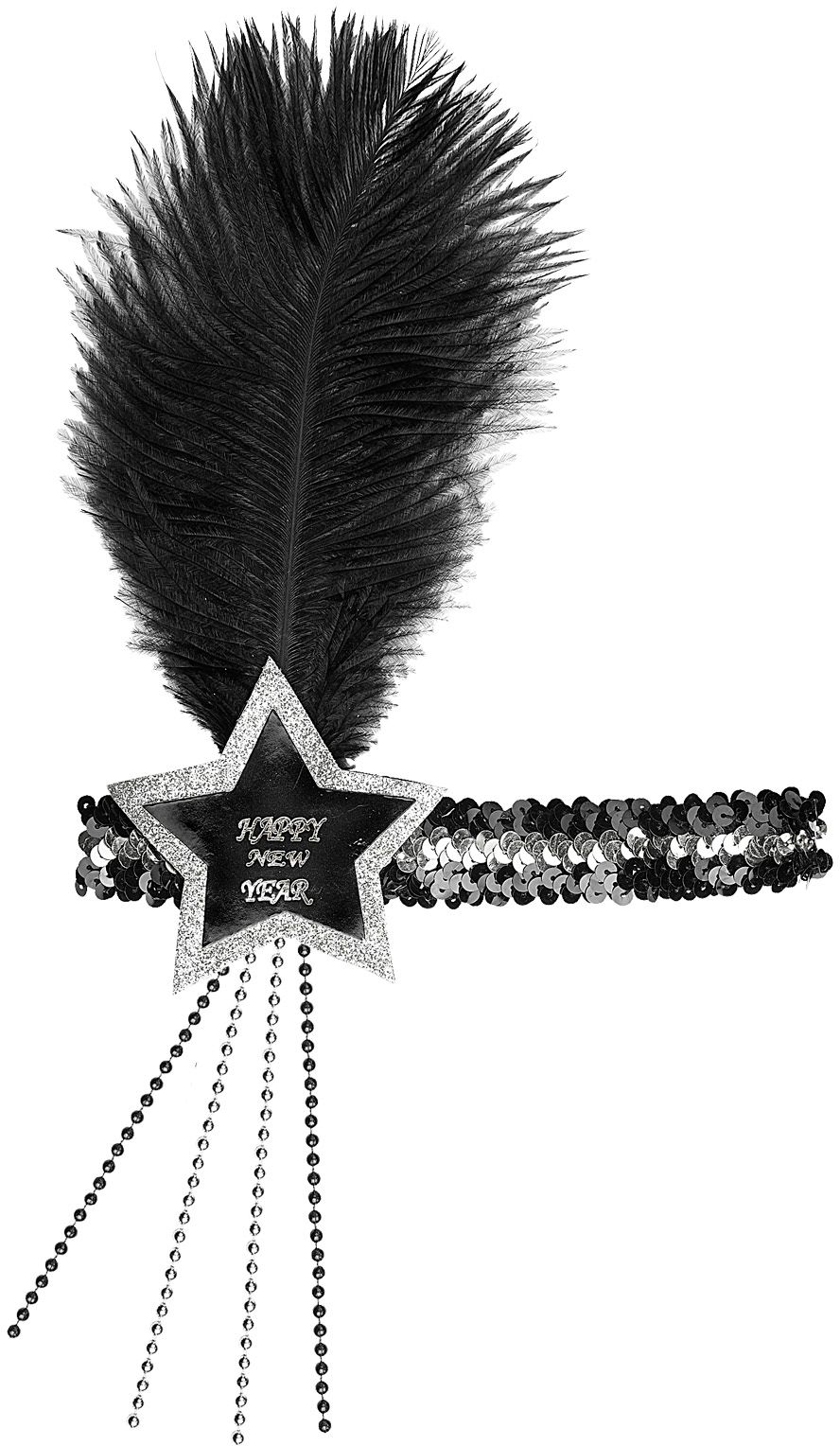 Zwart-Zilveren Pailletten Happy New Year Ster Hoofdband