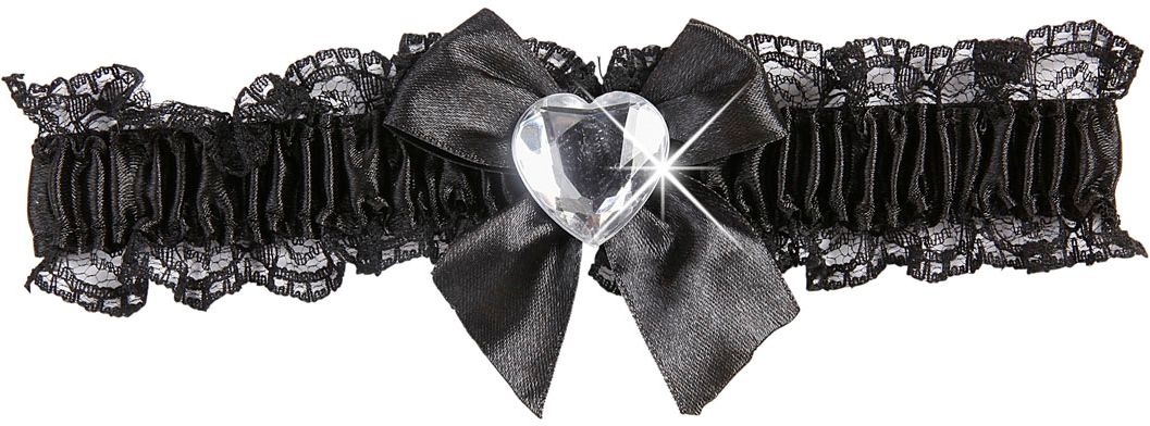 Zwarte 20's Kousenband met Zilveren Hartje