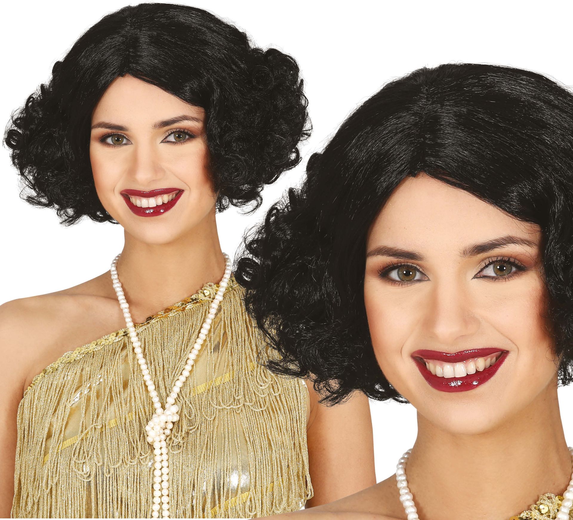 Zwarte 20's Pruik Kort Haar met Krullen