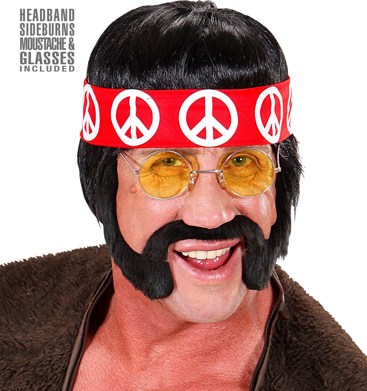 Zwarte 60's Hippie Pruik