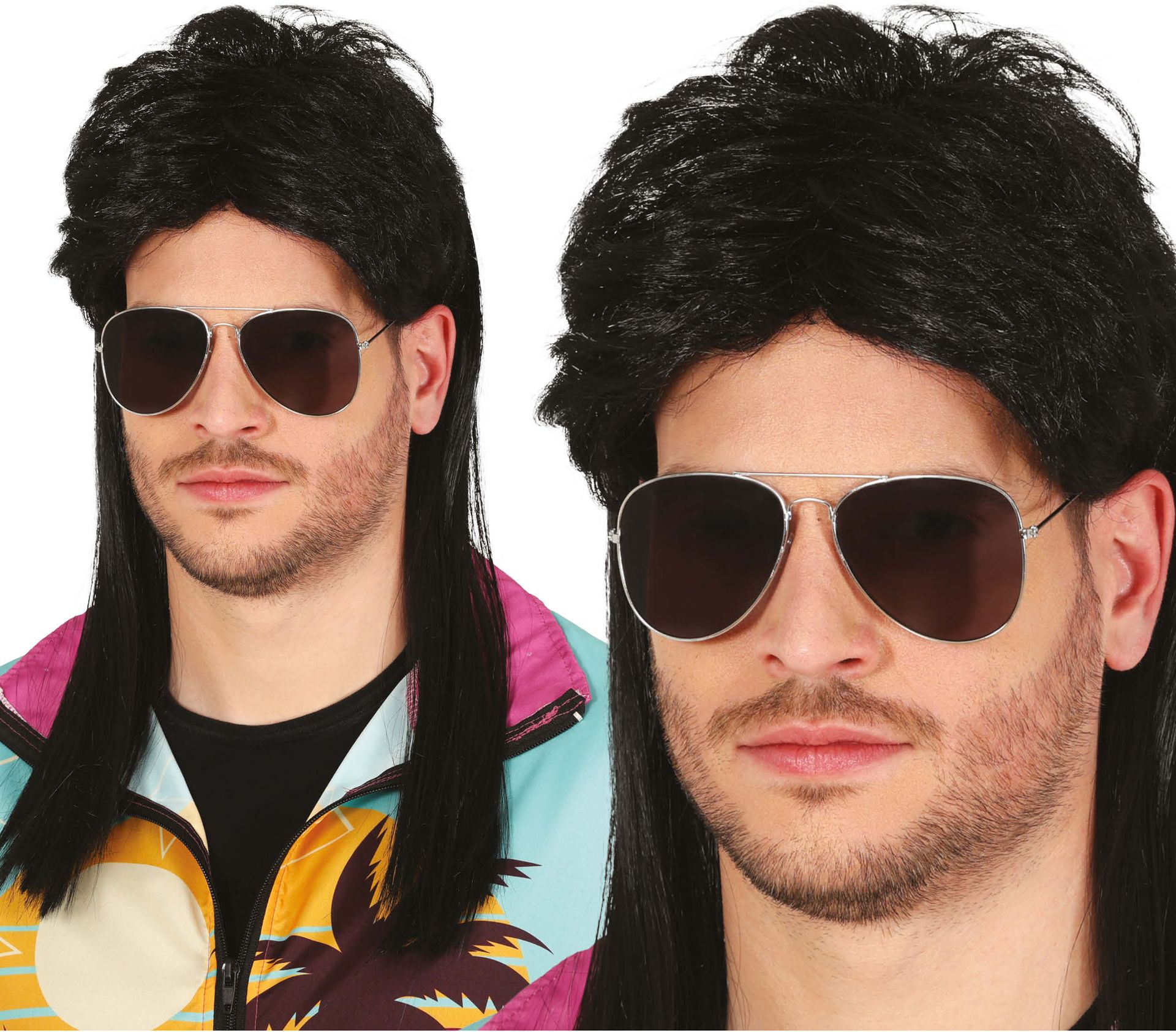 Zwarte 70's New Kids Pruik met Lange Mat