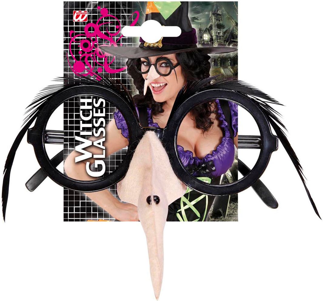 Zwarte Bril met Heksenneus en Wenkbrauwen