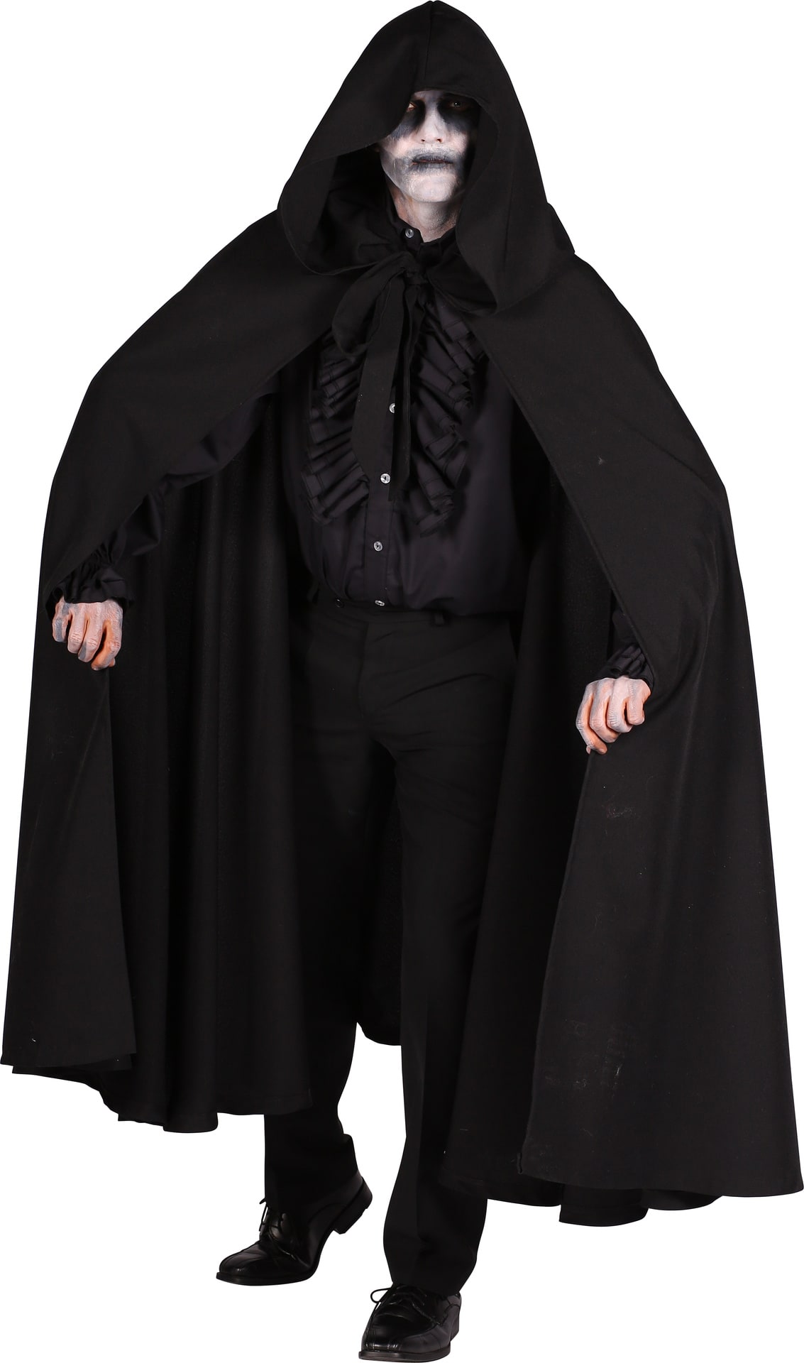 Zwarte Cape met Capuchon 140 cm Halloween Gothic