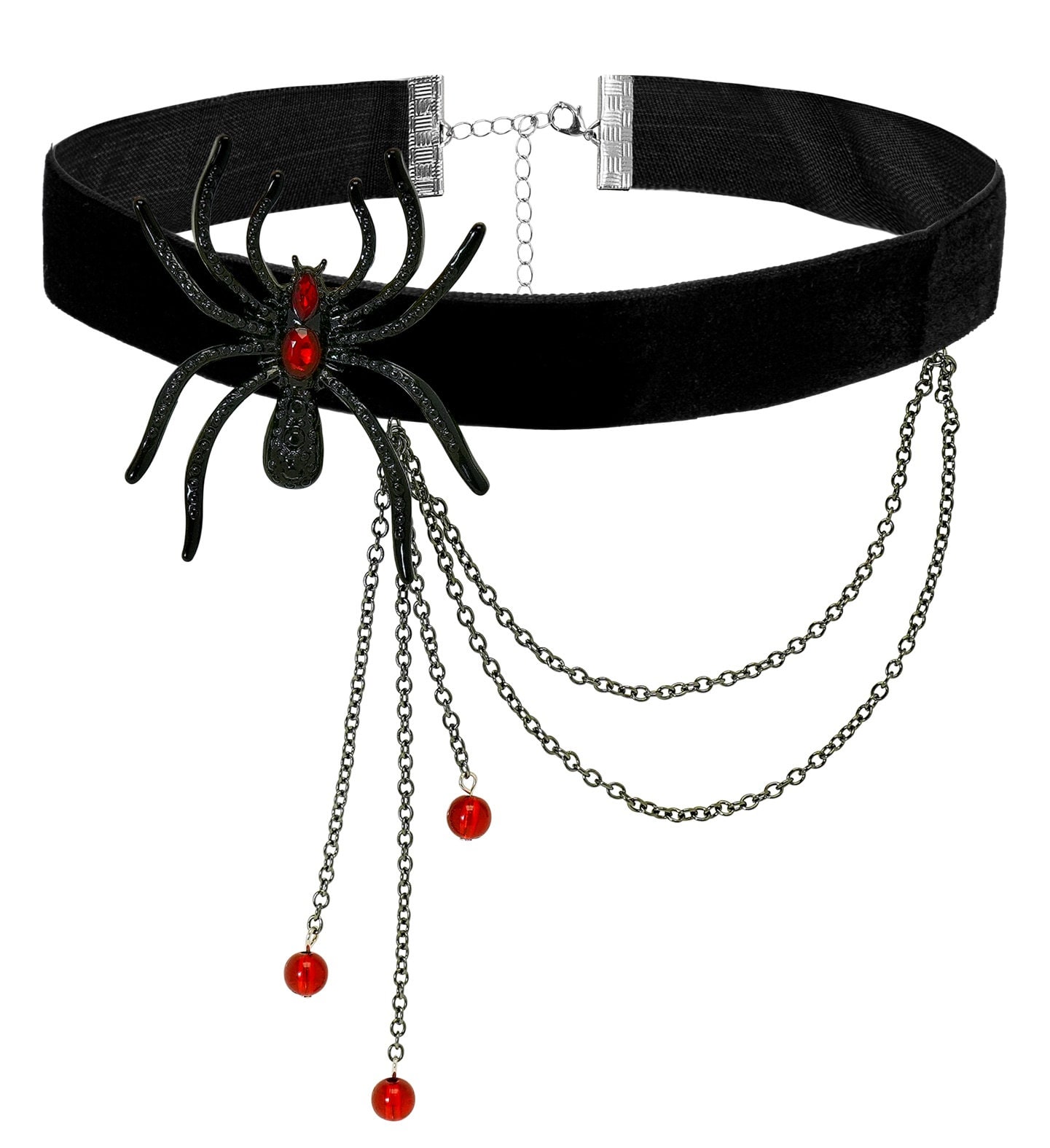 Zwarte Choker Ketting met Rode Spin