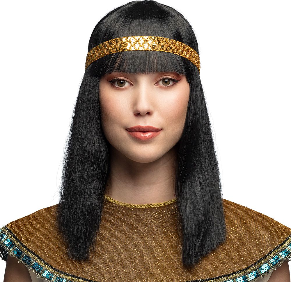 Zwarte Cleopatra Pruik met Gouden Hoofdband