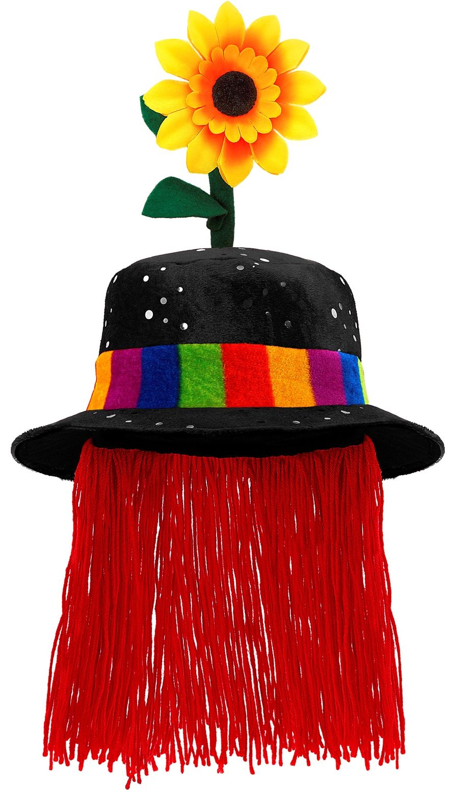 Zwarte clown hoed met zonnebloem
