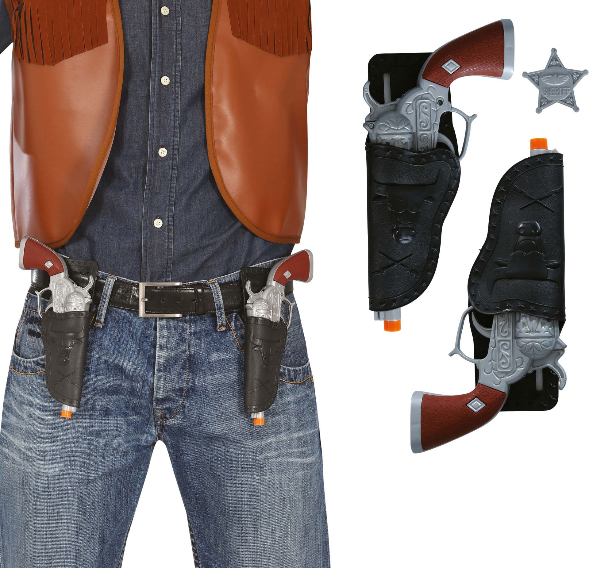 Zwarte Cowboy Holsters met Revolvers en Sheriff Ster