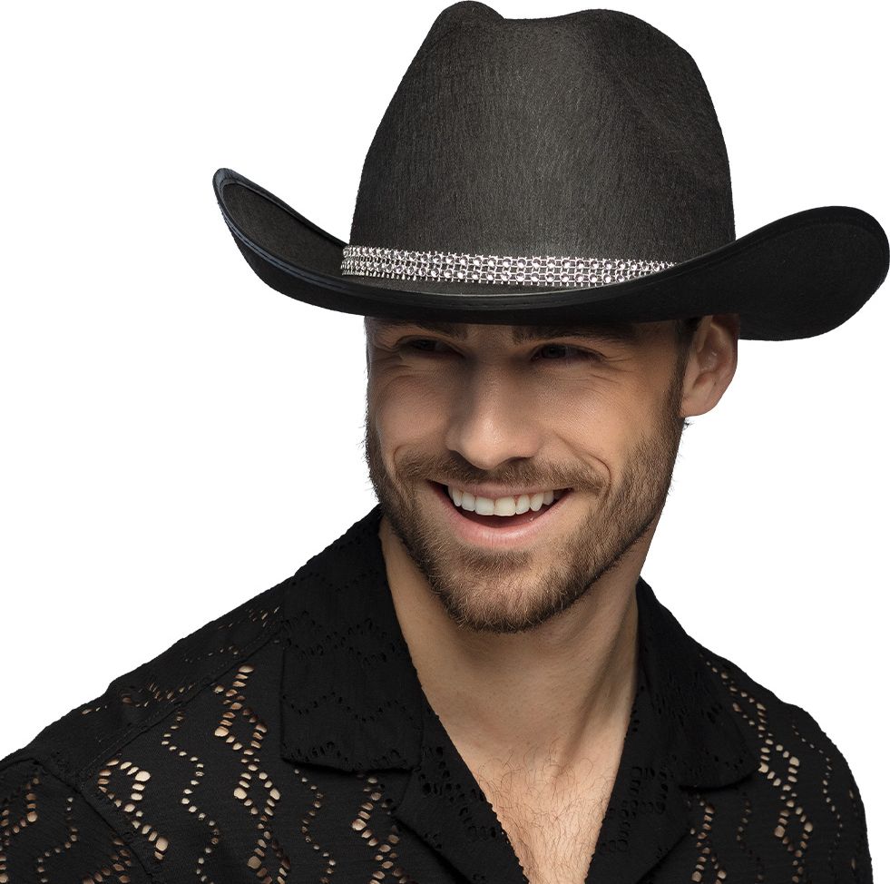 Zwarte Cowboyhoed met Glitterrand