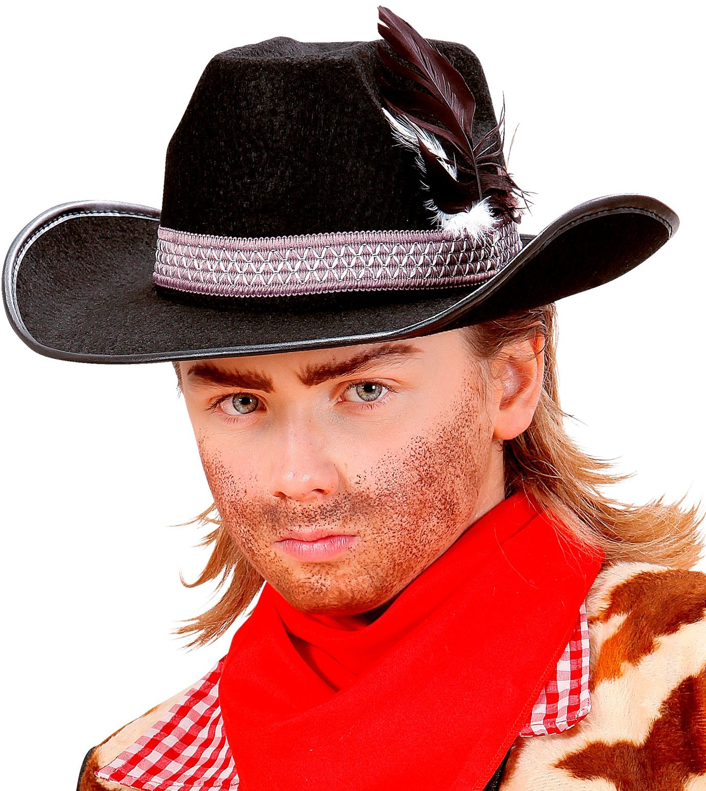 Zwarte Cowboyhoed met Veer Kind