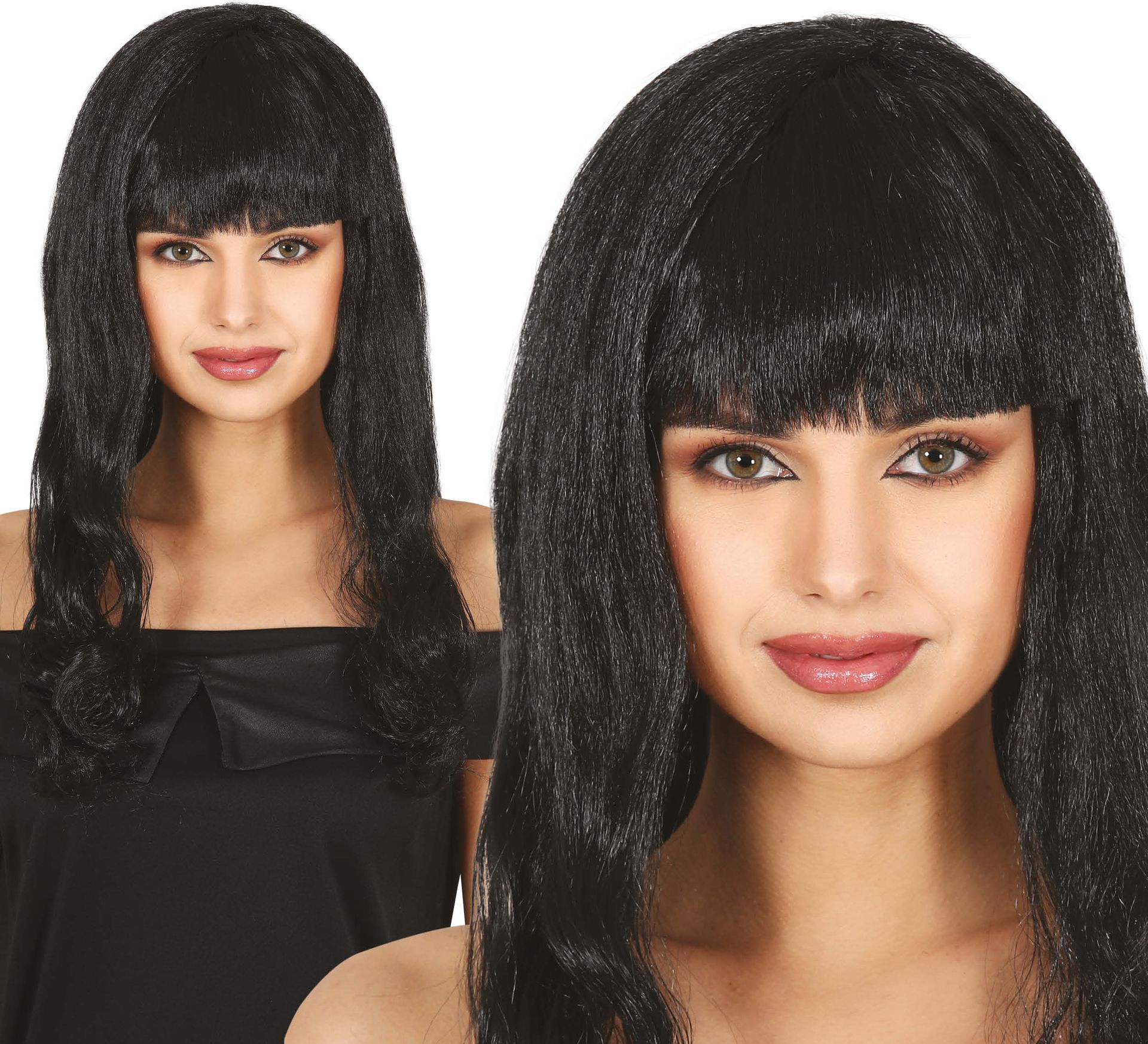 Zwarte Dames Pruik Lang Krullend met Pony