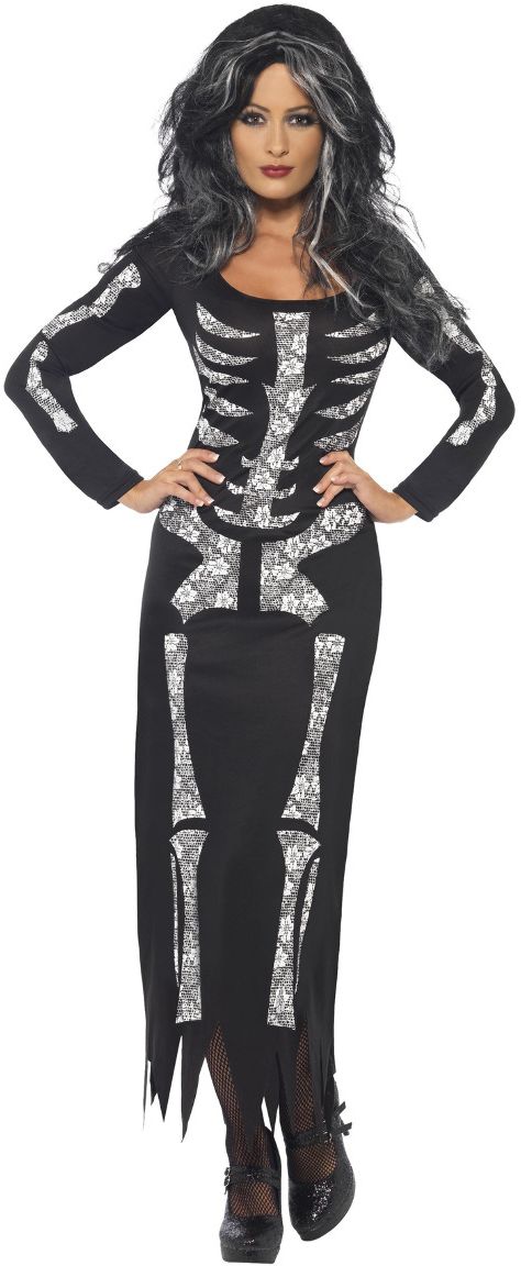 Zwarte dames skelet jurk