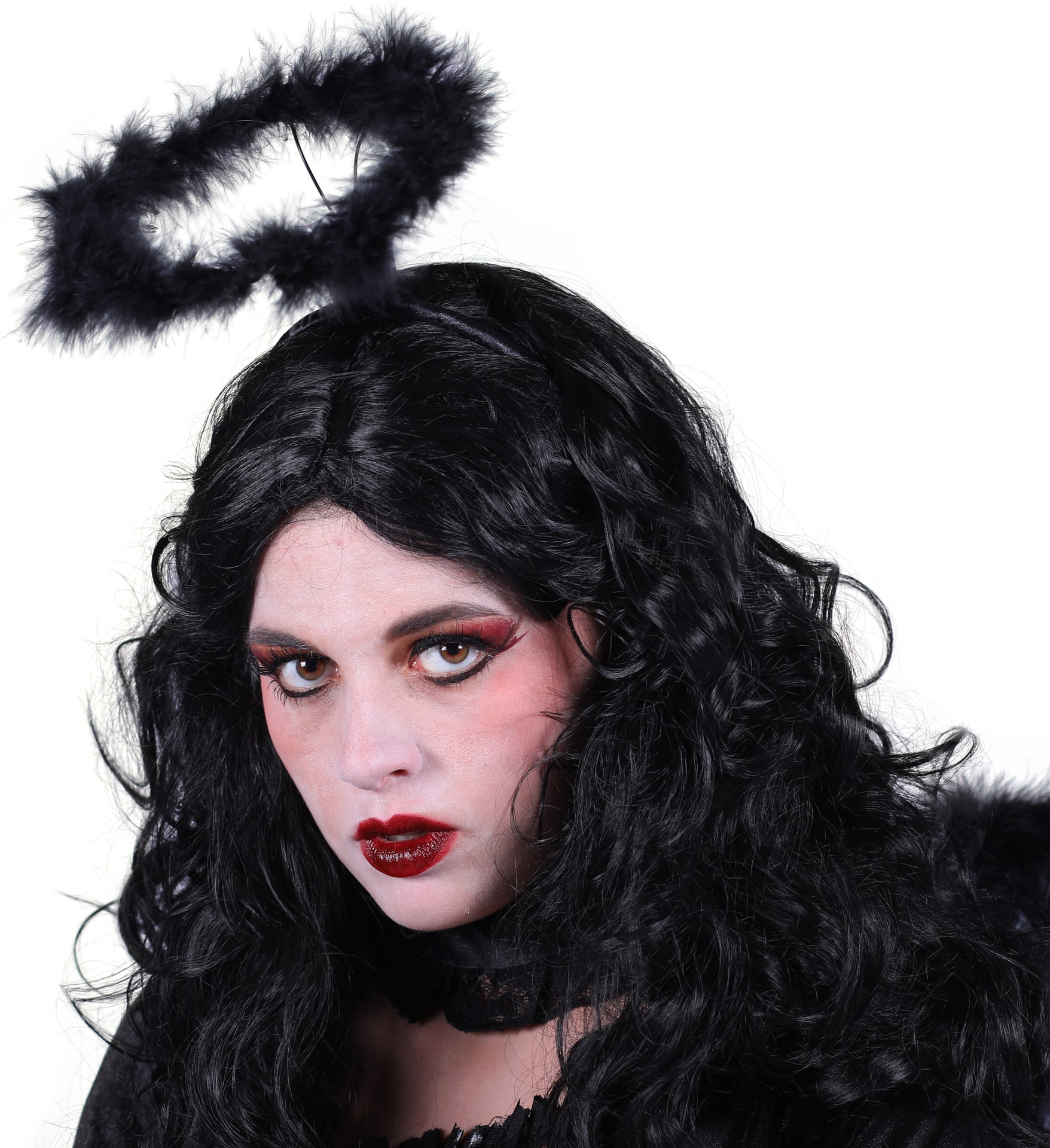 Zwarte Diadeem met Aureool Marabou Veren Halloween