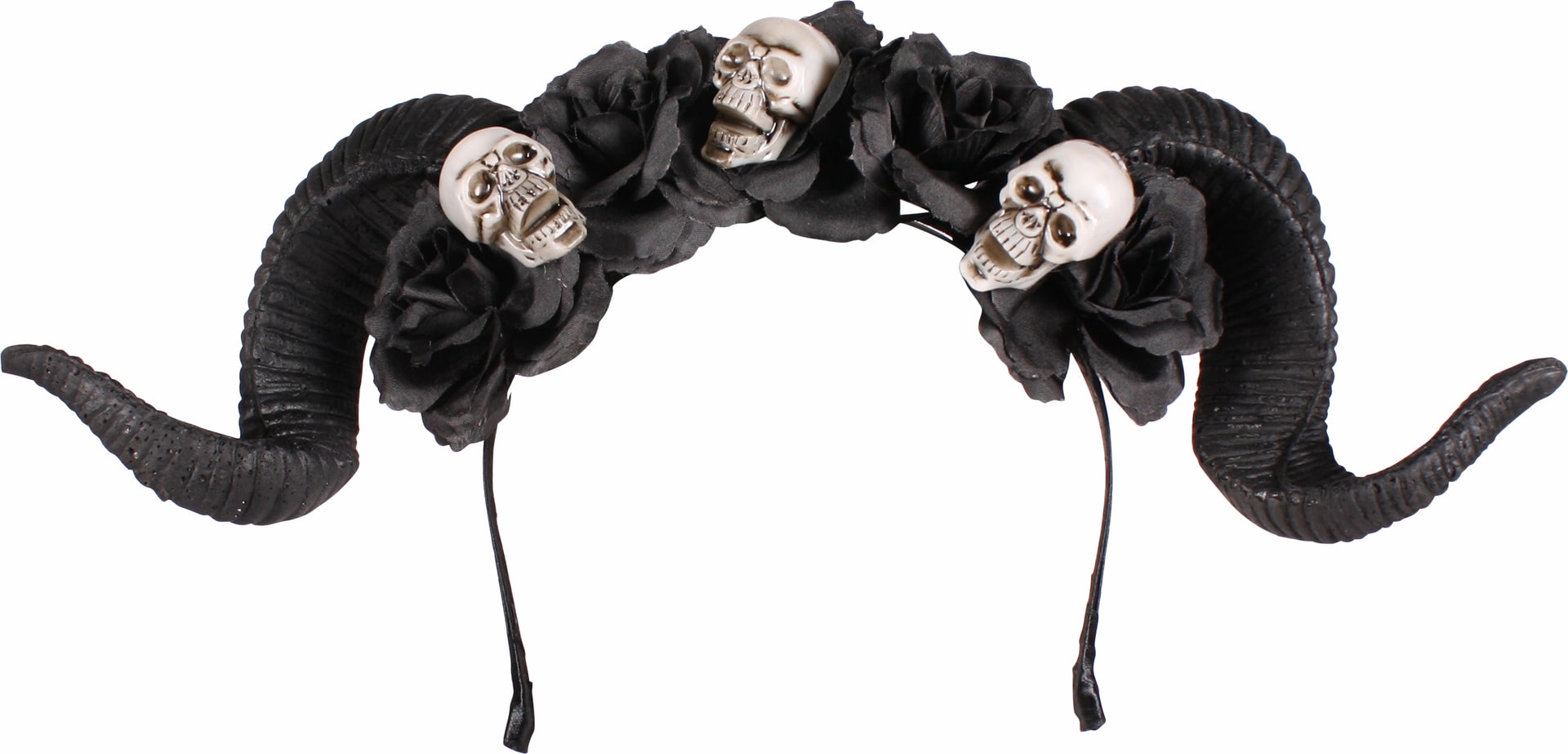 Zwarte Duivel Haarband met Horens en Doodshoofden Halloween
